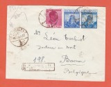 AMS @ - PLIC ROMANIA 1937, circulat BUCURESTI - BELGIA, francatura multipla
