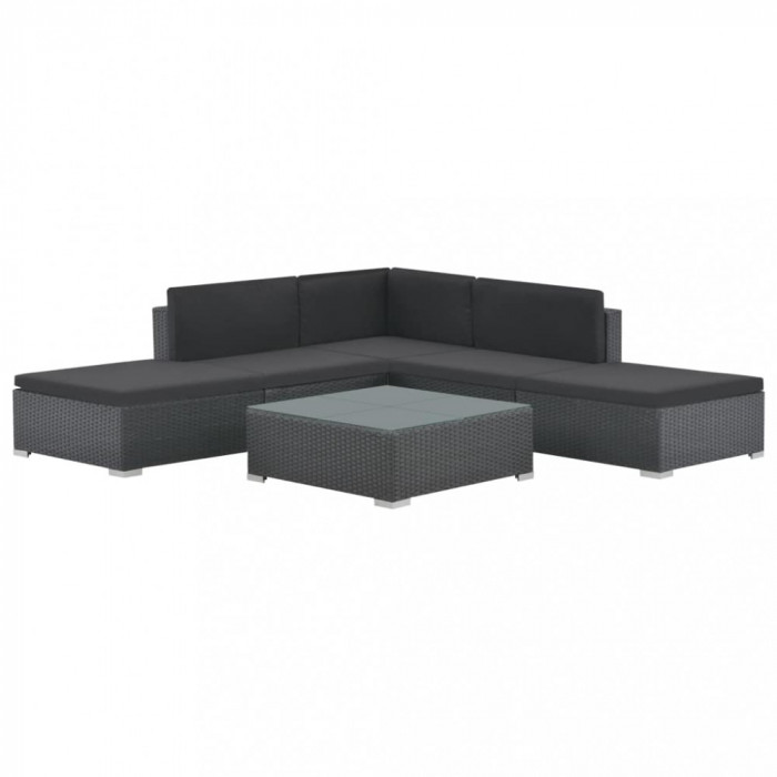 Set mobilier de grădină cu perne, 6 piese, negru, poliratan