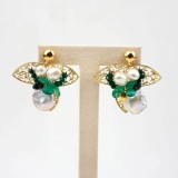 Cumpara ieftin Cercei Argint 925 placat aur cu agat verde smarald si perle de cultura Deluxe, 3.5cm, Bijuterie unicat Made in Italy, Cutie cadou