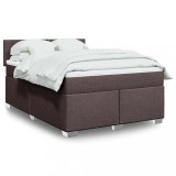 vidaXL Pat box spring cu saltea, maro &icirc;nchis, 140x200 cm, textil