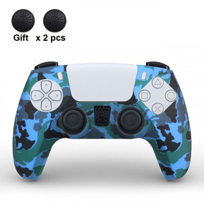 Husa controller PS5, material silicon, thumb grip inclus, albastru foto