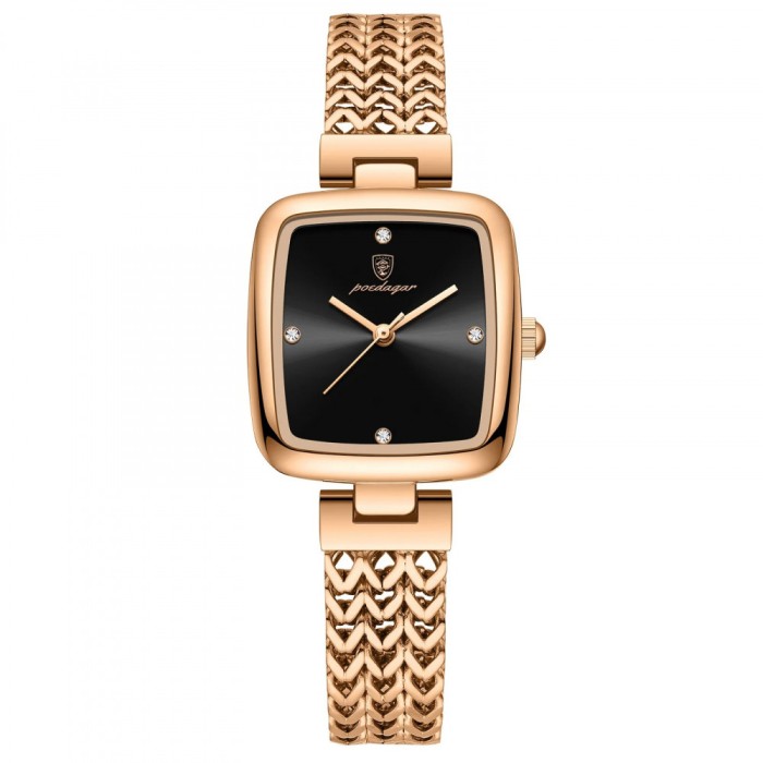 Ceas dama de mana Poedagar Quartz Elegant Casual Fashion Auriu Otel Negru