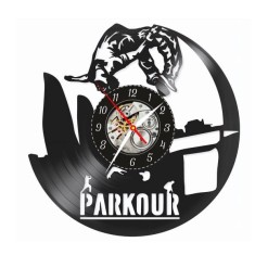 Ceas de perete decorativ, Parkour / Freerunning Urban, realizat din disc de vinil (Vinyl Record), 30 cm, mecanism silențios, negru