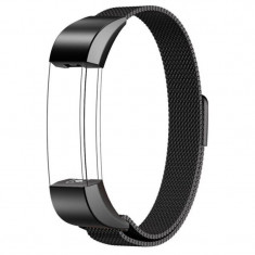 Curea metalica tip Milanese Loop, compatibila Fitbit Alta, Negru foto