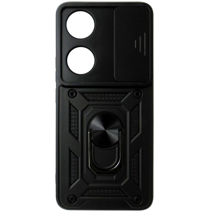 Husa tip capac spate TPU negru, inel si protectie camera, pentru Honor 90