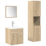 Cumpara ieftin Set mobilier de baie, 4 piese, stejar sonoma, lemn prelucrat