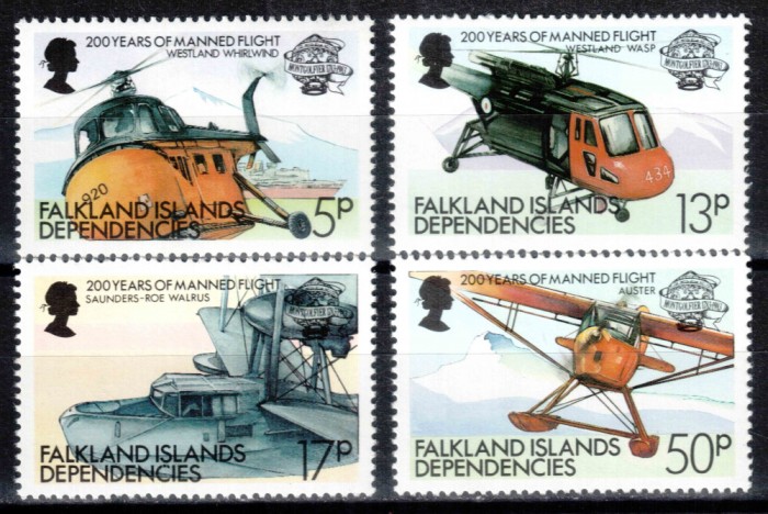 Falkland Dep 1983, Mi #117-120**, aviatie, helicopter, avion, MNH! Cota 9,50 &euro;!