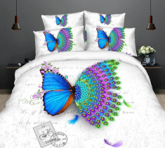 Lenjerie de pat dublu bumbac Print Butterfly peacock foto