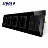 Cumpara ieftin Priza cvintupla + priza TV Internet Livolo cu rama din sticla SmartElectro IntelligentHouse