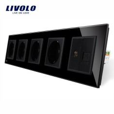 Priza cvintupla + priza TV Internet Livolo cu rama din sticla SmartElectro IntelligentHouse foto
