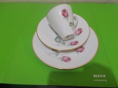SET intim pentru CAFEA si DESERT din portelan HUTSCHENREUTHER , decor TRANDAFIRI foto