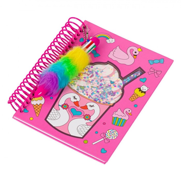 Agenda Spirală, Model Lebădă, Pagini Albe, Dimensiuni 7.5x20.5cm, Multicolor, Pix Pufos Multicolor