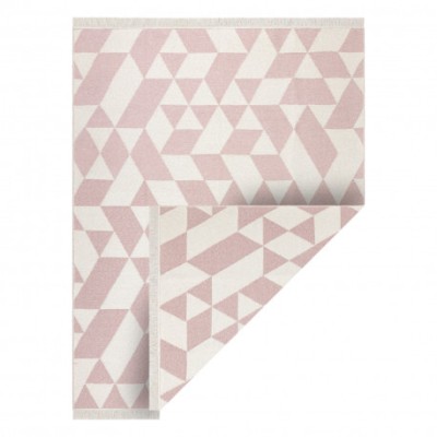 Covor TWIN 22992 geometric, bumbac, cu două fețe, Franjuri ecologice - roz / crem, 200x290 cm foto