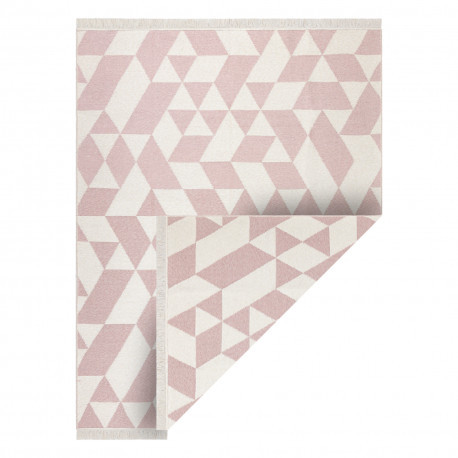 Covor TWIN 22992 geometric, bumbac, cu două fețe, Franjuri ecologice - roz / crem, 80x300 cm