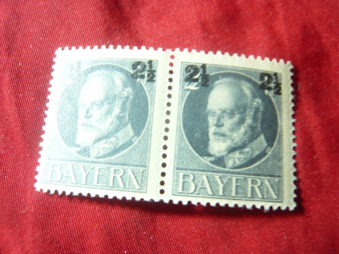 Pereche Bavaria 1916 Rege Ludvig III supratipar 2 1/2 pf/ 2pf