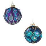 Glob Ornament Brad de Craciun din Sticlă Albastră Mov cu Glitter și Cristale, CMCLASS