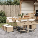 vidaXL Set de masă pentru grădină, 9 piese, cu perne, bej, poliratan 3211324