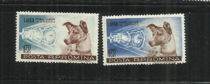 ROMANIA 1957 - CATELUSA LAIKA, PRIMUL CALATOR IN COSMOS, MNH - LP 447