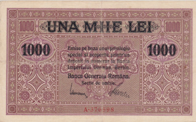 ROMANIA 1000 LEI BGR 1917 aVF 2 stampile foto