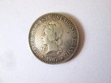 Brazilia 1000 Reis 1907 argint 900 in stare foarte buna cu patină deosebită la cel mai mic pret,diametrul:26 mm,greutate:10 grame