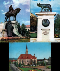 Cluj Napoca : harta + 3 ilustrate circulate vintage foto