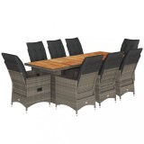 Cumpara ieftin Set bistro de gradina cu perne, 9 piese, gri, poliratan
