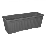 Jardiniera Flori cu Farfurie Incorporata, Plastic, Antracit, Capacitate 11 l, 50.5x18.5x17 cm