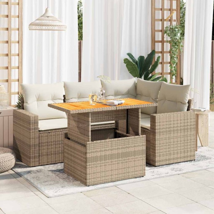 vidaXL Set canapele de grădină cu perne, 5 piese, bej, poliratan 3327033