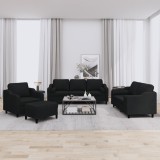 vidaXL Set de canapele cu perne, 4 piese, negru, material textil