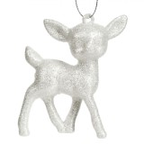 Ornament Brad Crăciun Cerb, Alb, Glitter Argintiu, 8.5x8.5 cm, Plastic, Oem