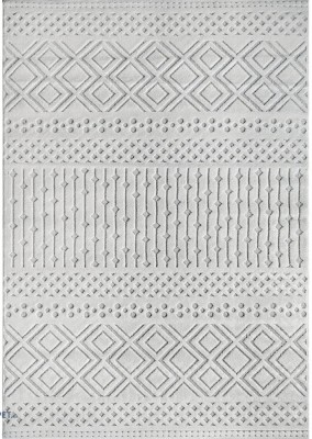 Covor Model Oksi 38003, 100, Marime 60 x 110, cm, Alb Gri, Inaltime Fir 6, mm, Antialergic, Polipropilena, Living, Dormitor, Sufragerie, Birou foto