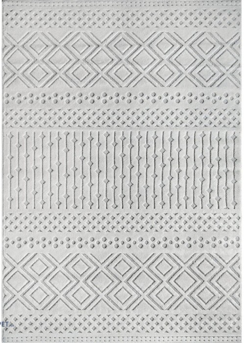 Covor Model Oksi 38003, 100, Marime 60 x 110, cm, Alb Gri, Inaltime Fir 6, mm, Antialergic, Polipropilena, Living, Dormitor, Sufragerie, Birou