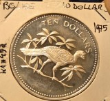 Belize 10 Dollars 1975, KM#45a, Argint, mare, excelenta