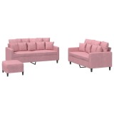 Cumpara ieftin Set de canapele cu perne, 3 piese, roz, catifea