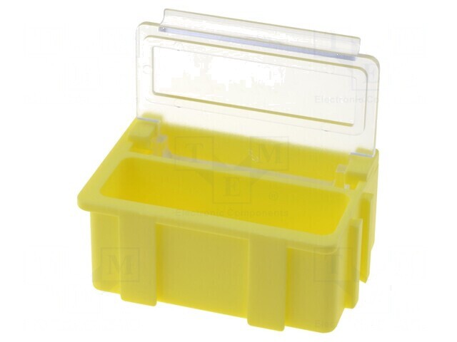 Suport ESD transparent galben 37x12x15mm cu clapetă