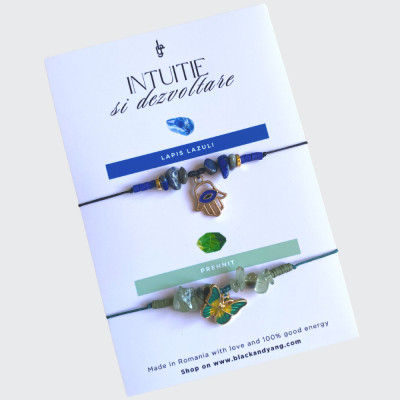 Set bratari cristale naturale de lapis lazuli si prehnit - Intuitie si dezvoltare foto