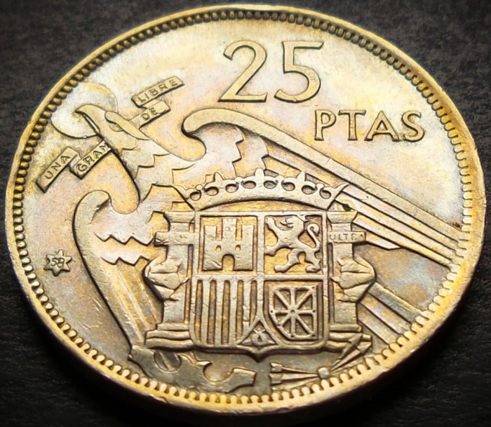 Moneda 25 PESETAS - SPANIA, anul 1958 (model 1957) *cod 3674 = bine cotata