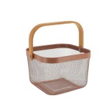 Coș Pătrat Depozitare 27,5X27,5X38 Cm Metal / Maner Bambus &ndash; Caramel | Organizatoare Baie