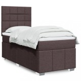 vidaXL Pat box spring cu saltea, maro &icirc;nchis, 100x200 cm, textil