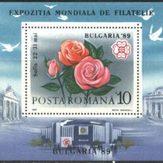 ROMANIA 1989 - EXPOZITIA MONDIALA DE FILATELIE. TRANDAFIRI, COLITA MNH, P12