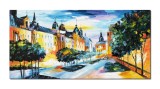 Cumpara ieftin Tablou peisaj citadin pictat manual, Prin centrul vechi, 120x60cm ulei pe panza