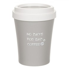 Coș de Gunoi Plastic, Model NO DAYS FOR BAD COFFEE, Culoare Gri, Capacitate 2.2L, Diametru 16x21cm