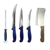 Cumpara ieftin Set profesional de macelarie, injunghiat, transat, dezosat, filetat, masat pentru ascutit, 3 cutite, satar