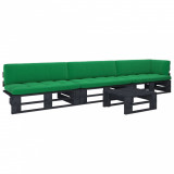 Set mobilier paleti cu perne, 4 piese, negru, lemn pin tratat GartenMobel Dekor, vidaXL