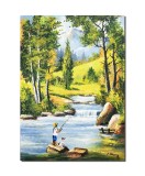 Tablou peisaj cu pescarul norocos pictat manual, 70x50cm ulei pe panza, Constantin Feraru