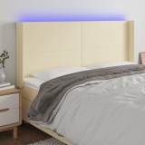 Cumpara ieftin Tăblie de pat cu LED, crem, 183x16x118/128 cm, piele ecologică