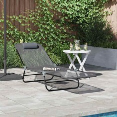 vidaXL Șezlong pliabil 1-persoană Gri 182 x 55 x 85.5cm Textilenă