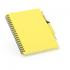 Notepad cu spirala B6 cu 160 de pagini reciclate liniate, coperta tare si suport pentru pix, 13x18 cm, galben