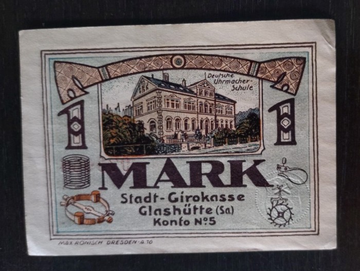 Notgeld Glashutte - 1 Mark 1921 - Rar