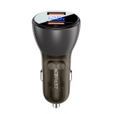 Incarcator auto 2x usb, dual fast charging, 45w, display digital led - acefast - transparent black